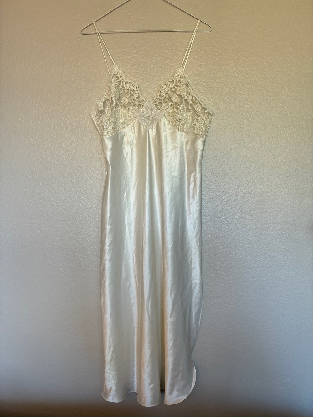 Silky Satin Ivory Lace-Trim Slip Dress Women's Intimates Bridal Babydoll Style